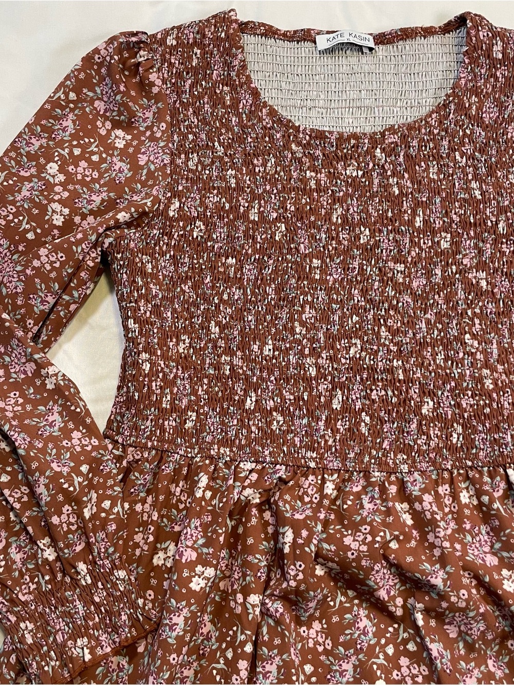 🤎 Cottagecore Floral Smocked Midi Dress XL Boho - Picture 3 of 11